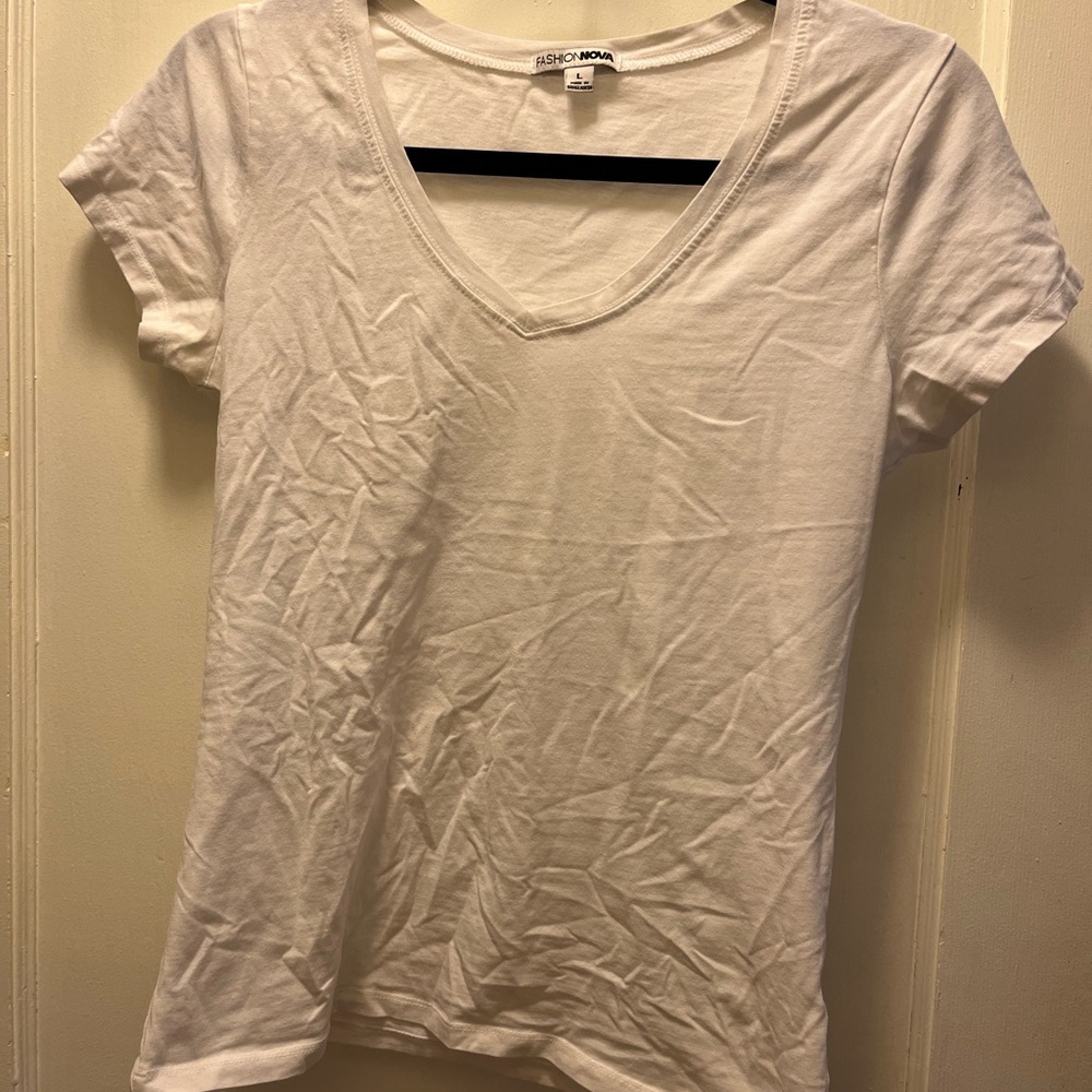 Fashion Nova Women's White V-Neck Top